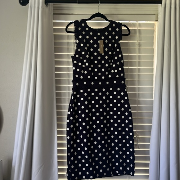 J.Crew NWT Navy and White Polkadot tweed sheath dress 6T 6 tall - Picture 6 of 8